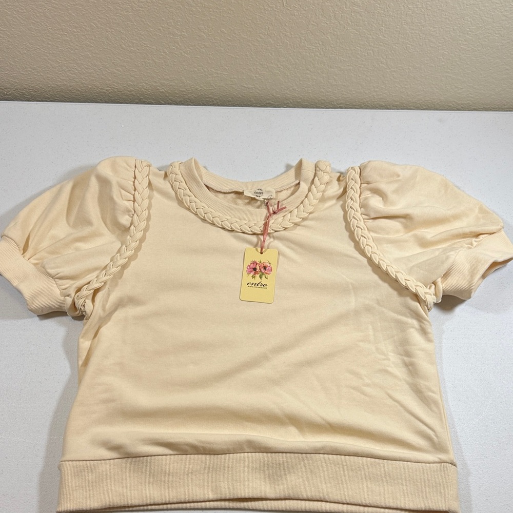 Rylee + Cru Cream Braided Puff Sleeve Sweatshirt